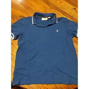 Original Penguin Mens Blue Organic Cotton Pique Polo Shirt Large L/G Short Slv